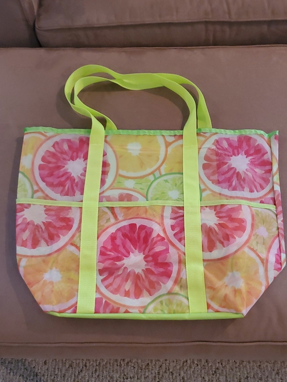 Fruit Slice Pattern Multi-pocket Utility Tote Bag